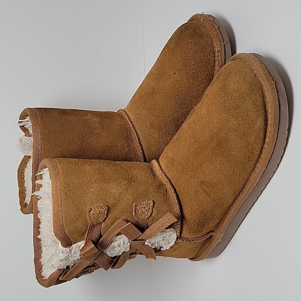 Koolaburra UGG Victoria Boot Slipper Short Snow Chestnut Brown Suede Faux Fur 1